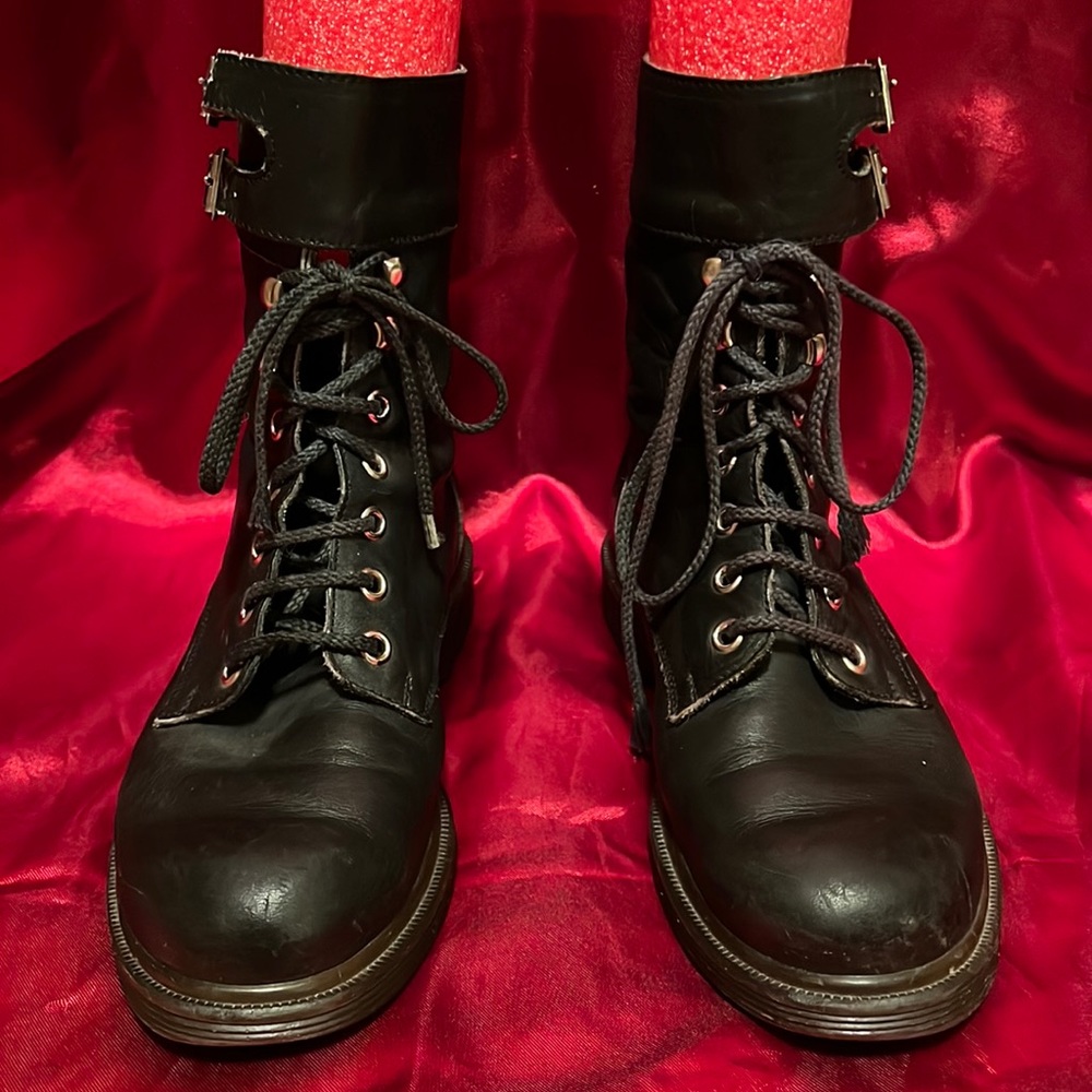 Romanian Black Leather Combat Ankle Boots